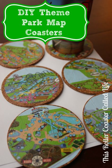 Roller Coaster Theme, Disney Map, Theme Park Map, Coasters Diy, Map Coasters, Globe Crafts, Table Setting Decor, Vacation Memories, Foodie Friends