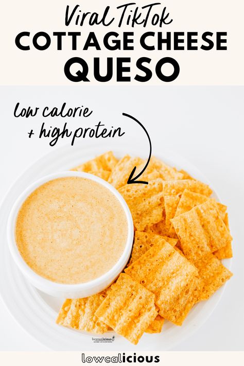 Healthy Dips With Crackers, Low Carb Tortilla Recipe Ideas, Cottage Cheese Queso Recipe, Low Calorie Italian Recipes, Tik Tok Cottage Cheese Recipes, Cottage Cheese Tiktok, Low Cal High Protein Cottage Cheese Recipes, Tik Tok Cottage Cheese, Ww Cottage Cheese Queso Dip