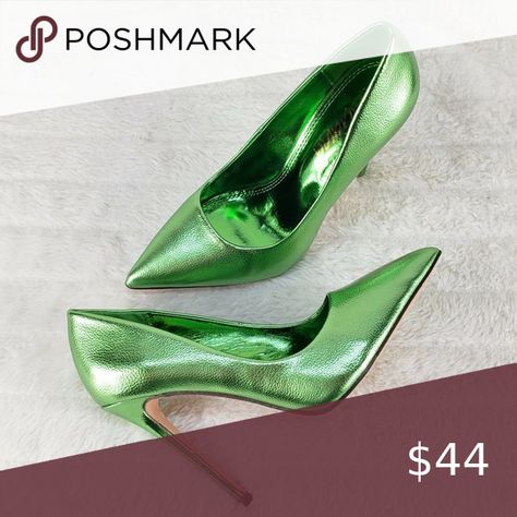 Metallic Green Pointy Toe High Heel Stiletto Pumps Shoes Shiny Shoes, Pumps Shoes, Stiletto Pumps, High Heels Stilettos, Pump Shoes, High Heel, Stiletto Heels, High Heels, Faux Leather