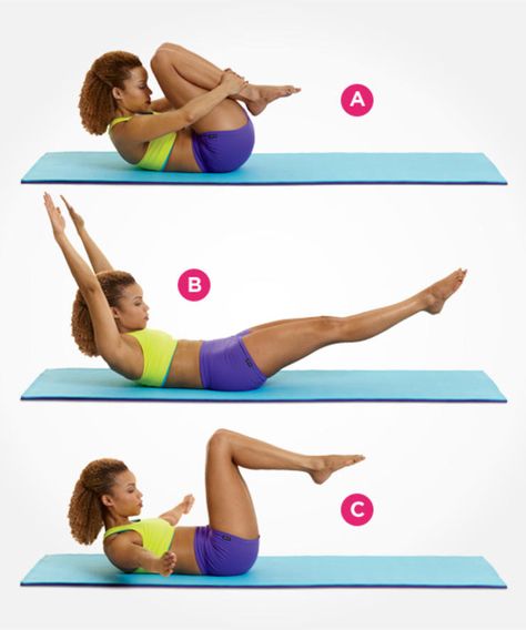 Double-Leg Stretch  http://www.womenshealthmag.com/fitness/pilates-abs-workout/double-leg-stretch Single Leg Stretch, Pilates Ab Exercises, Pilates Moves, Womens Health Magazine, Flatter Stomach, Pilates Training, Ab Workouts, Trening Pilates, Body Fitness