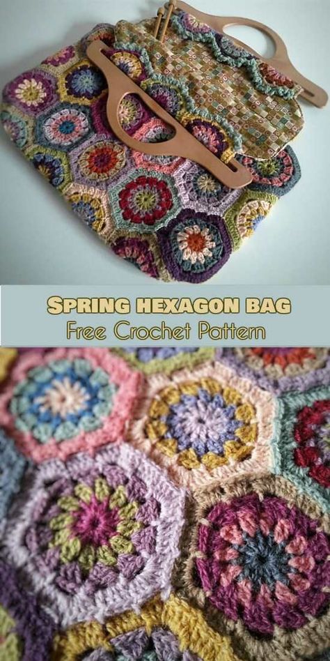 Spring Hexagon Bag [Free Crochet Pattern] Hexagon Bag, Bag Free Crochet Pattern, Hexagon Crochet, Debbie Macomber, Facebook Link, Crochet Hexagon, Pattern Knitting, Haken Baby, Crochet Purse Patterns