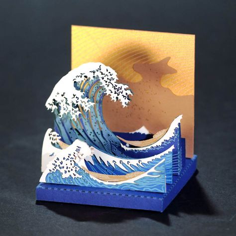 The Great Wave Of Kanagawa, Wave Of Kanagawa, Book Art Sculptures, Manga Watercolor, Geometric Origami, Art Alevel, The Great Wave, Nintendo Art, Futuristic Art