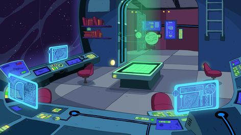 Interior of Bravest Warriors ship Spaceship Cartoon, Command Room, Best Pc Gaming Setup, Movie Illustration, Spaceship Interior, Episode Backgrounds, Drawing Cartoon Faces, Sci Fi Environment, Bravest Warriors