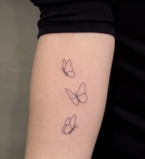 Butterfly Tats On Arm, Delicate Butterfly Tattoo Simple, Basic Butterfly Tattoo, Butterfly Tattoo Small Simple, Three Butterfly Tattoo, 3 Small Butterflies Tattoo, Small Butterflies Tattoo, Three Butterflies Tattoo, Delicate Butterfly Tattoo