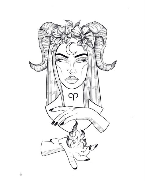 Arte Aries, Aries Girl, Drawing Models, Medusa Tattoo Design, Tarot Tattoo, Capricorn Tattoo, Taurus Tattoos, Aries Tattoo, Goddess Tattoo