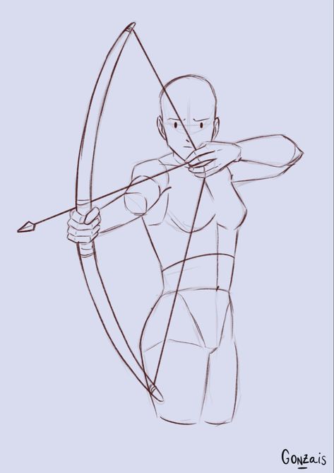 Drawing, sketch, sketches, anatomy, character design, full body, half body, pose reference, base reference, base reference pose, gonzais_, art, art tutorial, drawing tutorial, archer, arrow, bow Full Body Drawing References, Archer Pose Reference Drawings, Holding Bow Pose Reference, Bow And Arrow Poses Reference Drawing, Pose Reference Half Body Drawing, Pose Reference Archer, Archer Design Character, Bow Pose Reference Drawing, Holding A Bow Reference