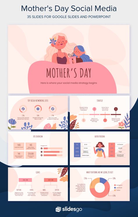 Fully customizable as a Google theme and PowerPoint presentation, this social media marketing plan template is perfect for a Mother’s Day campaign Social Media Marketing Plan Template, Google Themes, Free Powerpoint Presentations, 포트폴리오 레이아웃, Marketing Plan Template, Marketing Presentation, Slides Design, Powerpoint Design Templates, Social Media Marketing Plan