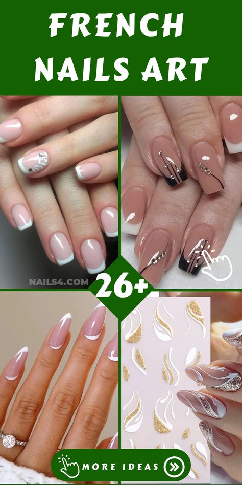 Elevate your manicure game with elegant French nail art designs that ooze sophistication and style. Delicate lace motifs, sparkling metallic touches, our array of French nail art inspo promises a chic touch to your nails. Let your fingertips steal the show with our handpicked collection of exquisite French nail designs! Elegant French Nail Designs, Nail Art Designs French Manicure, French Manicure Designs Square Nails, Elegant Nails Classy French Tips, Lace French Tip Nails, French Manicure Trends, Modern French Manicure Trends, Fancy French Manicure, Unique French Manicure