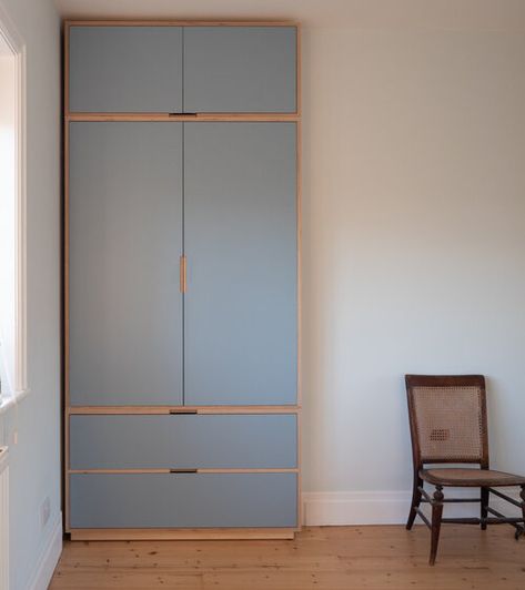 Blue Laminate Wardrobe, Wood Colour Wardrobe Design, Blue Wardrobe Design, Laminate Wardrobe, Wood Wardrobe Design, Colourful Wardrobe, Wardrobe Shutter Design, Alcove Wardrobe, Blue Wardrobe