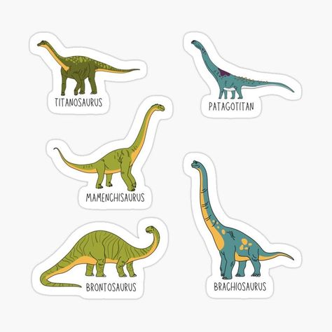 Sauropod Long Neck Dinosaur Sticker Pack - mamenchisaurus, brontosaurus, titanosaurus, patagotitan and brachiosaurus. Kids Dinosaur Birthday Party, Types Of Dinosaurs, Dinosaur Types, Long Neck Dinosaur, Learning French For Kids, Dinosaur Theme, Long Neck, Art Drawings For Kids, Stickers Packs