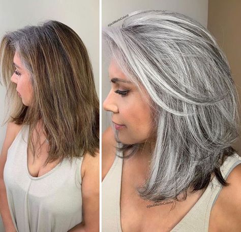 Hairdresser-Gray-Hair-Makeovers-Jack-Martin Grey Hair Care, Grey Hair Dye, Grey Hair Transformation, Hair 101, Dyed Blonde Hair, Gray Hair Growing Out, Hair Gray, Natural Gray Hair, Transition To Gray Hair