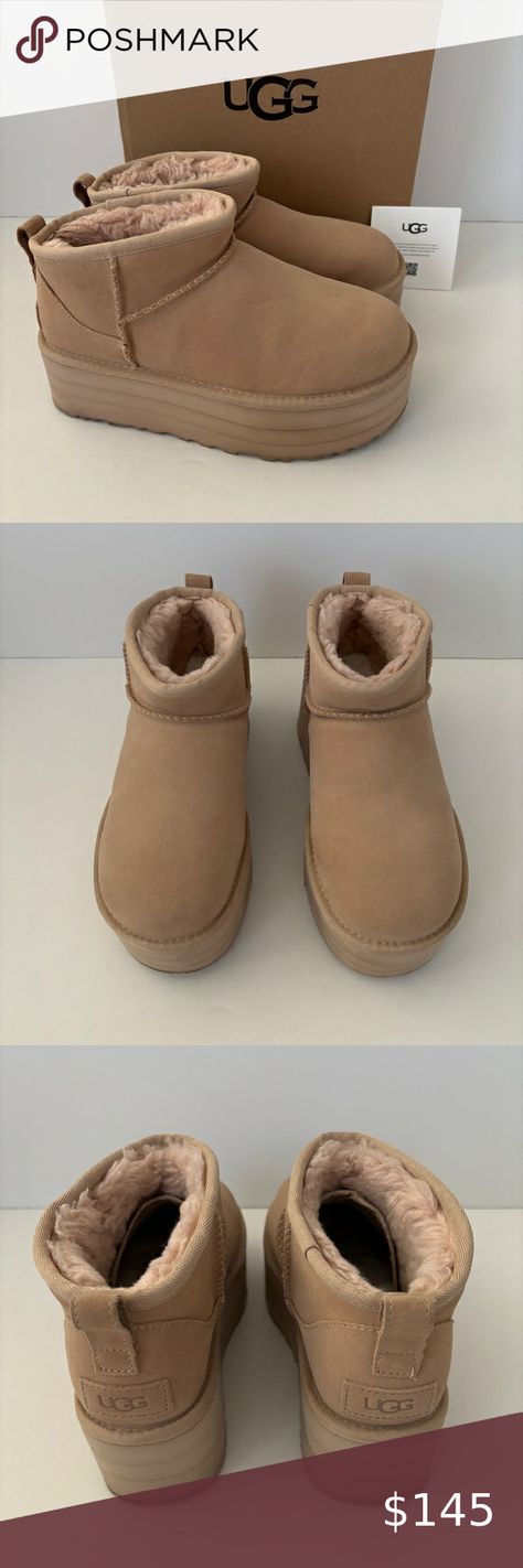 UGG Ultra Mini Platform Boots Driftwood 6 Pre-Owned Ugg Ultra Mini Platform, Ugg Ultra Mini, Overlock Stitch, Ugg Classic Ultra Mini, Ugg Classic, Platform Boots, Ugg Shoes, Leather Heels, Binding