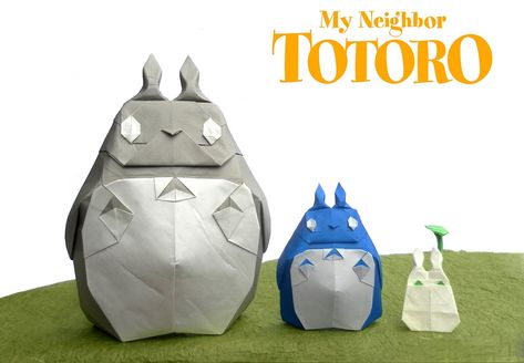 Studio Ghibli Origami, Ghibli Origami, Totoro Template, Paper Crafts Studio Ghibli, Howler Origami, 3d Origami Pokemon, Origami Christmas Tree, Origami Videos, Origami Models