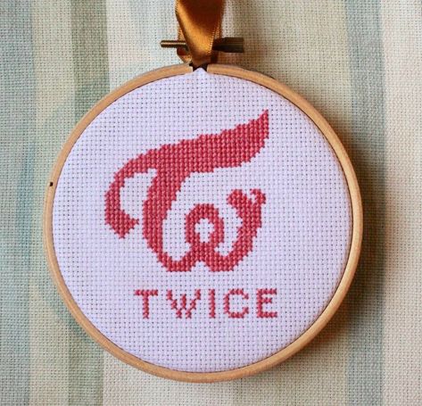 Twice Logo, Group Logo, Cross Stitch Hoop, Dmc Embroidery Floss, Pola Kristik, Hand Embroidery Projects, Twice Kpop, Fathers Day Crafts, Stitching Art