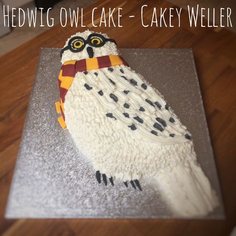 Every feather on this Hedwig cake was iced individually used a leaf tip to dramatic effect. Cakey Weller Hedwig Cake, Owl Cupcake Cake, Harry Potter Sleepover, Gateau Harry Potter, Ladybug Cakes, 11 Birthday, Harry Potter Birthday Cake, Owl Cakes, Pull Apart Cupcake Cake