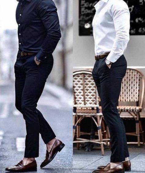 Outfit Formal Hombre, Blue Shirt Black Pants, Outfits Black Men, Birthday Outfits Black, 18th Birthday Outfit, Guys Fashion Casual, Mens Business Casual Outfits, Formal Clothes, Mens Casual Outfits Summer