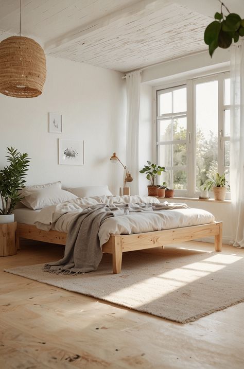 Cottage Minimalist Bedroom, Nordic Interior Bedroom, Boho Spa, Cozy Scandinavian Bedroom, Nordic Cottage, Cozy Scandinavian, Pretty Furniture, Cozy Summer, Tree Cottage