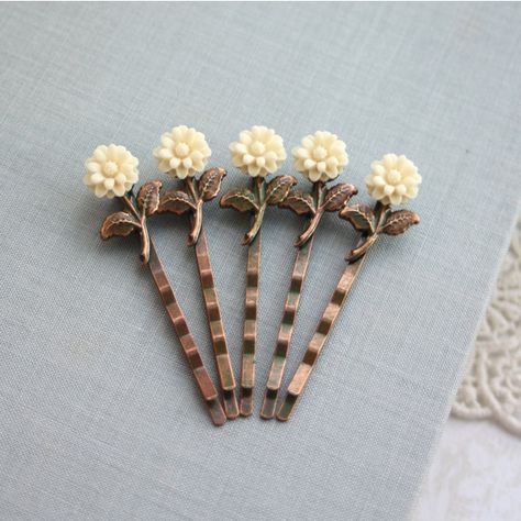 Ivory Cream Flower Hair Bobby Pins Ivory Creamy Mum Flowers Sweet... ($25) ❤ liked on Polyvore featuring accessories, hair accessories, grey, hair pins, barrette hair clips, floral hair clips, floral hair accessories and flower hair pins Mum Flowers, Hair Bobby Pins, Flower Bobby Pins, Hair Clips Flower, Floral Hair Accessories, Rustic Wedding Hairstyles, Dark Red Roses, Wedding Hairband, Mums Flowers