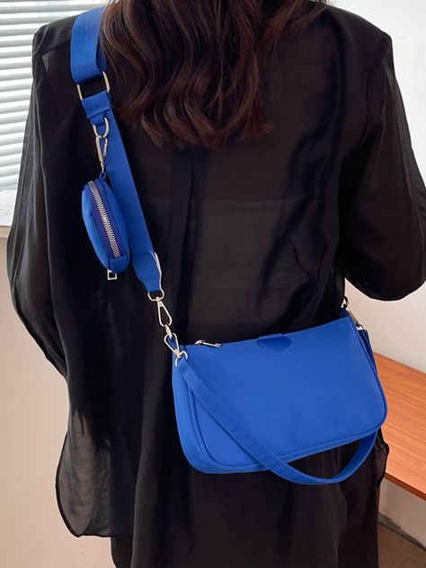 Crossbody Bag Outfit, Shoulder Bag Outfit, Olive Green Shirt, Blue Accessories, Modern Square, Signature Look, Coin Pouch, Square Bag, Blue Bags