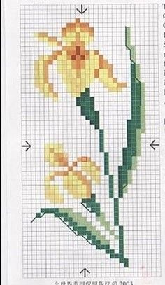 Iris Pixel Art, Pixel Art Fleur, Tapestry Charts, Crochet Iris, Crochet Graphs, Flower Cross, Pixel Art, Floral Pattern, Cross Stitch