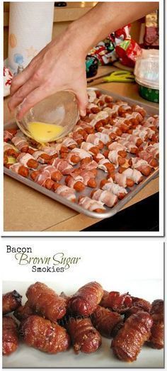 Wrapped Smokies, Making Bacon, Work Snacks, Smokies Recipe, Bacon Wrapped Smokies, Tailgate Recipes, Lil Smokies, Cedar House, Parties Food