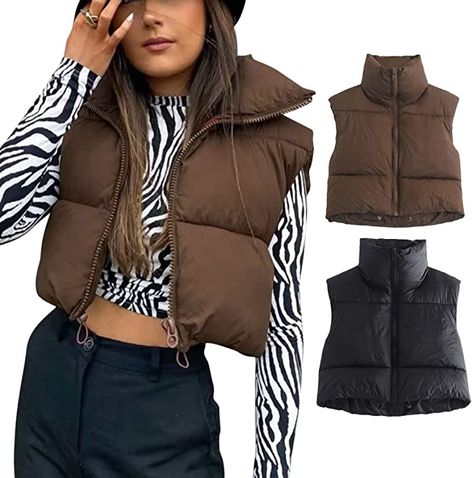 Amazon.com: Thaisu Women's Winter Short Vest Lightweight Sleeveless Warm Outerwear Retro Puffer Vest Padded Coat (A-Brown, Small) : Clothing, Shoes & Jewelry Women Waistcoat, Sleeveless Puffer, Fall Outerwear, Crop Vest, Padded Gilet, Woman Vest, Stand Neck, Short Vest, Winter Outerwear