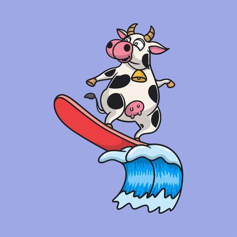 cartoon animal design surfing cows cute mascot logo Animal Surfing, Surfing Cartoon, Cows Cute, Surf Drawing, Cute Mascot, Cartoon Posters, Cow Art, The Cartoon, Mascot Logo