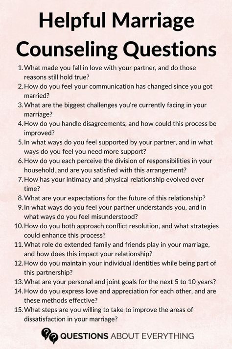 marriage counseling questions Counseling Questions, Questions To Ask Your Spouse, Marriage Counseling Questions, Boyfriend Questions, Couples Therapy Worksheets, Marriage Inspiration, Intimate Questions, Relationship Lessons, Relationship Therapy