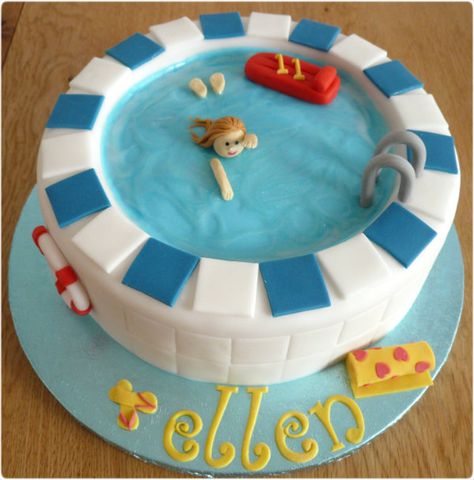 Swimming Pool Birthday Cake, Swimming Cake Ideas, Swimming Pool Cakes, Swimming Pool Cake Ideas, Pool Cakes, Fifth Birthday Cake, Pool Birthday Cakes, 2d Cake, Swimming Pool Cake