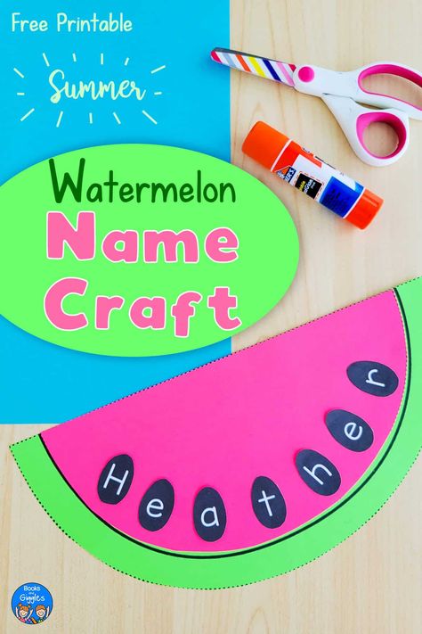 Watermelon Name Craft! Summer Food Crafts Preschool, Math Summer Activities For Preschool, Summer Crafts For Toddlers Preschool, Welcome Summer Crafts For Preschool, June Arts And Crafts For Kids, Summer School Preschool Activities, Prek Arts And Crafts Activities, June Preschool Activities, Summer Fun Crafts