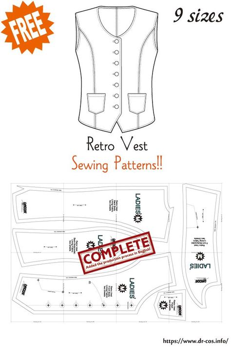 Ladies Waistcoat, Retro Vest, Waistcoat Pattern, Mens Sewing Patterns, Vest Pattern Free, Clothing Templates, Vest Sewing Pattern, Plus Size Sewing Patterns, Plus Size Sewing