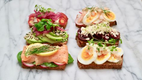 Danish open sandwich (Smørrebrød) – Scandinavian Simple Eating Open Face Sandwich, Danish Rye Bread, Sprout Sandwich, Open Sandwich, Simple Eating, Pepper Sandwich, Alfalfa Sprouts, Lemon Dill, Butter Shrimp