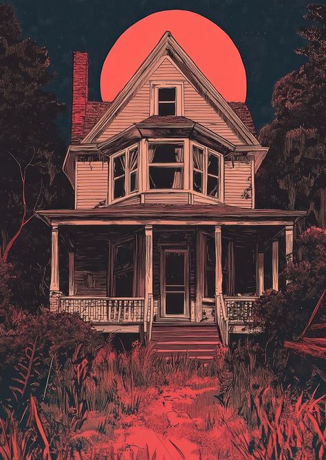 Haunted House Illustration, Haunted House Drawing, Scary Houses, Crooked House, Paint Water, Spooky House, House Illustration, Awesome Designs, House Architecture