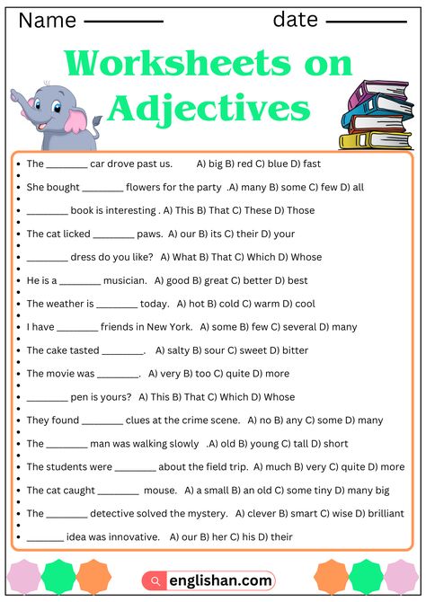 Adjectives Worksheets Adjectives Worksheet 2nd Grade, Worksheets On Adjectives, Adjectives To Describe People, Adjectives Worksheet, Homophones Worksheets, Substitute Binder, Adjective Worksheet, English Worksheet, English Grammar Worksheets