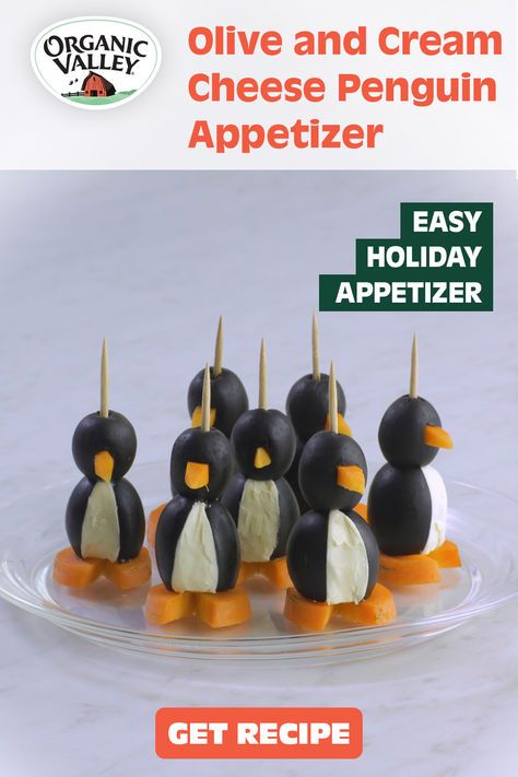 With just toothpicks and a few simple ingredients, you can make these cute Olive and Cream Cheese Penguins for your next holiday party, a fun winter snack, or a cute snack to pack for your kids' lunches! Head to organicvalley.coop to get the full instructions! #holidaysnacks #holidayappetizer #christmassnacksforkids #christmassnacks #christmasappetizer #appetizer #organicvalley Holiday Party Spread, Winter Snack, Organic Valley, Christmas Charcuterie, Holiday Appetizers Easy, Party Spread, Christmas Baking Recipes, Easy Treat, New Year's Party