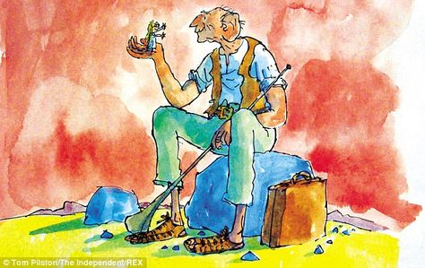 It was Blake who came up with the gnarly face, huge ears, warm smile and the whole look of the original Big Friendly Giant Bfg Roald Dahl, Bfg Movie, Quentin Blake Illustrations, Roald Dahl Day, Big Friendly Giant, Roald Dahl Quotes, The Bfg, Roald Dahl Books, Typewriter Series