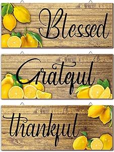 Signs For Front Door, Lemon Decorations, Front Door Farmhouse, Door Farmhouse, Kitchen Decor Wall Art, Wall Kitchen, Lemon Decor, Decorations For Home, Thankful And Blessed