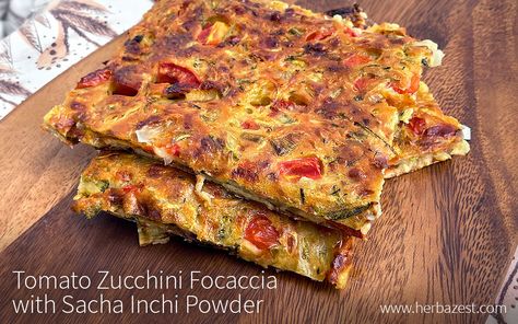 Vegetable Foccacia, Zucchini Focaccia, Foccacia Bread, Zucchini Tomato, Sacha Inchi, Focaccia Recipe, Shredded Zucchini, Complete Protein, Powder Recipe