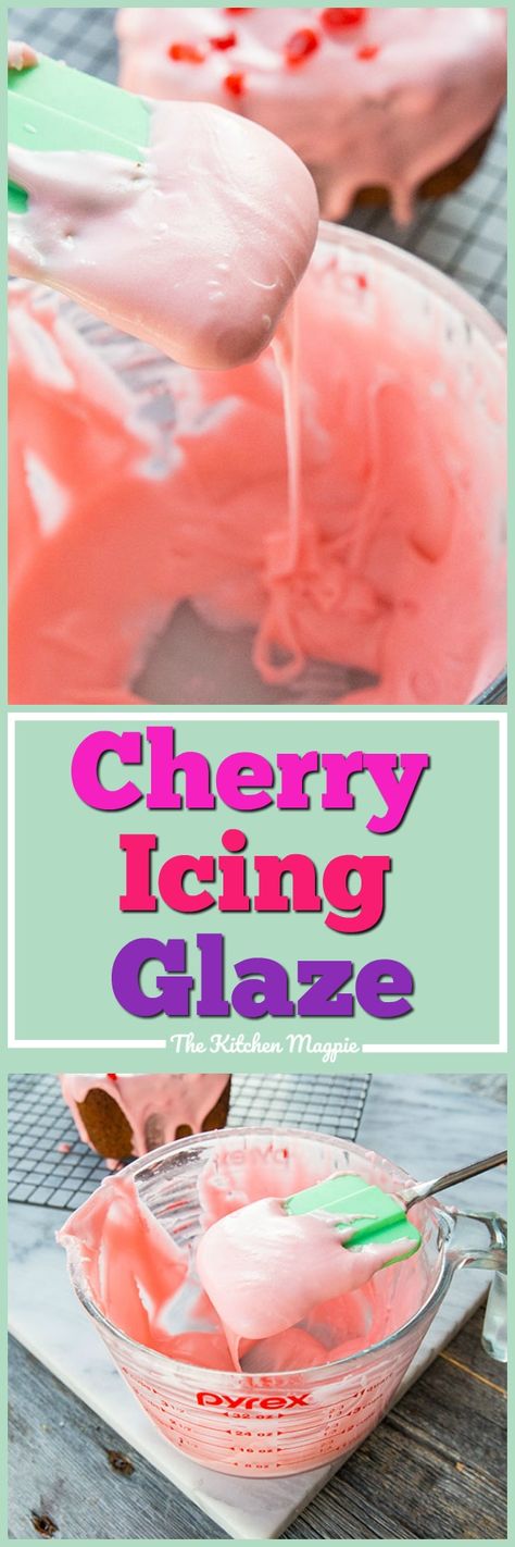 This decadent but easy cherry icing glaze is perfect for muffins, cakes, loaf cakes and more! #icing #cherry #cake #recipe #dessert Cherry Glaze Recipe, Nanas Recipes, Cherry Icing, Glazed Icing Recipe, Icing Glaze, Cherry Glaze, Glaze Icing, Easy Frosting, Frosting Recipes Easy