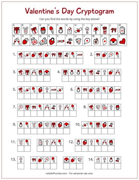 Valentines Day Cryptogram | Printable Puzzles for Kids Valentines Day Work Sheets For Kids, Valentine's Activity For Kids, Valentine Printable Craft, Valentine Word Scramble Free Printable, Valentines Activities For Elementary Kids, Valentines Day Class Activities, Valentines Activities For 4th Grade, Valentines Game For Kids, February Crossword Puzzles