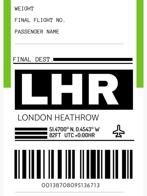 "LHR London Heathrow International Airport Luggage Tag" Sticker by henilr | Redbubble Luggage Tag Design, Airport Logo, Departures Board, Luggage Tag Designs, Airport Luggage, Airport Signs, Airport Aesthetic, Canada Photography, Airport Taxi