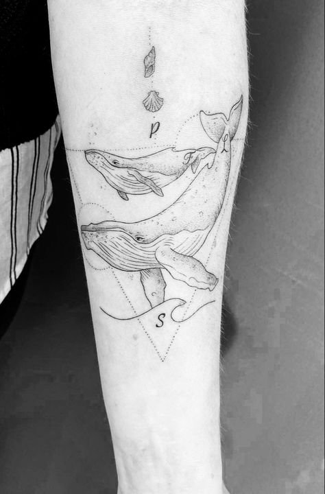 A small and a big whale, two seashells and a wave. Leg Tattoos Women Thigh, Tattoos Women Thigh, Geometric Tattoo Tree, Baddie Thigh Tattoos, Micro Realism Tattoo, Cool Tattoos For Women, Chicken Tattoo, Geometric Line Tattoo, Best Tattoo Ideas For Men