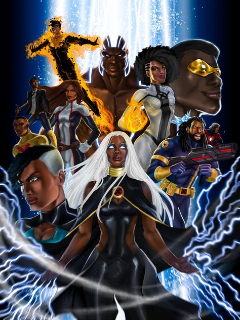 Black Super Hero, Xmen Storm, Black Animation, Black Love Artwork, African Superhero, Storm Marvel, Black Heroes, Heroes United, Drawing Comics