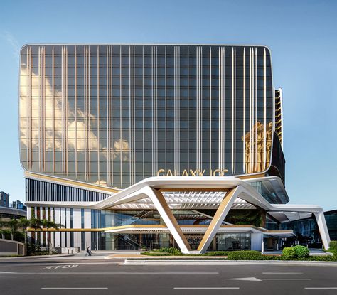 First Look at the Newly Launched Galaxy International Convention Center by 10 Design | 10 Design | Archinect Convention Center Design, Arch Hotel, Win Competitions, Building Envelope, Residential Tower, Architecture School, Wall Aesthetic, Office Tower, The Two Towers