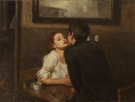 ©Ron Hicks"Wait, is that a Degas? A Cassatt?" is probably something Ron Hicks gets a lot. As a contemporary artist, Hicks' talent for blending Impressionist and abstract techniques will make you do a double take, as his languid, cafe lovers could just as easily be mid-embrace circa 1870 or 2017. Romance Arte, Ron Hicks, Art Romantique, Art Amour, Abstract Techniques, Tableaux Vivants, Romantic Paintings, Rennaissance Art, Art Of Love