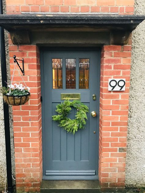 Christmas Door Wreath, DIY, Homemade, Leylandii and Lavender, 1930s front Door Front Door And Trim Same Color, Colorful Front Door Brick House, 1950 Front Door Ideas, Front Door Paint Colors With Pink Brick, Front Door Cottage Ideas, 1930s Front Door Colours, 1930s Front Doors, 1930 Front Door Porch, Bungalow Front Door Ideas