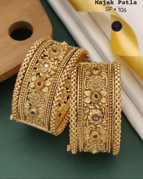 New Met Polish Majak Patla/ Kada/ Bangles/ Bracelets ✨ ᯽𝙲𝚘𝚕𝚕𝚎𝚌𝚝𝚒𝚘𝚗 :- Patla.. ᯽𝙲𝚘𝚕𝚘𝚞𝚛:- as per pictures ᯽Net Quantity :- One Pair.. ᯽𝙸𝚍𝚎𝚊𝚕 𝚏𝚘𝚛 :- women... ᯽𝙲𝚕𝚘𝚜𝚎𝚛 𝚝𝚢𝚙𝚎 :- ----- ᯽𝙲𝚘𝚞𝚗𝚝𝚛𝚢 of o𝚛𝚒𝚐𝚒𝚗 :-INDIA ᯽𝙴𝚜𝚝𝚒𝚖𝚊𝚝𝚎 𝚠𝚎𝚒𝚐𝚑𝚝 :- 200 G ᯽𝚂𝚊𝚕𝚎𝚜 𝚙𝚊𝚌𝚔𝚊𝚐𝚎 :- pack in One Pair Fancy Patla... ❀ *𝚂𝚊𝚏𝚎𝚝𝚢 𝚒𝚗𝚏𝚘𝚛𝚖𝚊𝚝𝚒𝚘𝚗* ❀ -------ᴋᴇᴇᴩ ᴀᴡᴀy ꜰʀᴏᴍ ꜱᴡᴇaᴛ,ᴡᴀᴛᴇʀ ᴏʀ ʟɪqᴜɪᴅ ᴩᴇʀꜰᴜᴍᴇ.ꜱᴛᴏʀᴇ ᴊᴇᴡᴇʟʟᴇʀy ɪɴ ᴀ ᴢɪᴩ ʟᴏᴄᴋ ᴩᴏᴜᴄʜ(ᴀɪʀ ᴛɪɢʜᴛ ᴩᴏᴜᴄʜ).ɴᴇᴠᴇʀ ꜱᴛᴏʀᴇ ɪɴ ᴠᴇʟᴠᴇᴛ ᴡʀᴀᴩ.ᴄʟᴇᴀɴ ɪᴛ ᴡɪᴛʜ ᴅʀy ᴀɴᴅ ꜱᴏꜰᴛ ᴄʟᴏᴛʜ ⁂ Price: 1300/- to... Patla Bangles Gold, Kada Bangles, Bracelets Collection, Bangles Gold, Bangles Bracelets, Bracelet Collection, Gold Bangles, Bangle Bracelets, Bangles