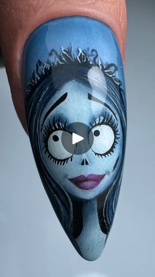 679K views · 13K reactions | Emily….The Corpse Bride 💀💙  Using #everythingmagpie   ♥︎ BON BON Gel Colour  ♥︎ MAGPIE ARTYGels ♥︎ TOP IT OFF  ♥︎ MAGPIE DETAIL Brush 6 & 9 ♥︎ MAGPIE ILLUSTRATE Brush 1 ♥︎ MAGPIE DETAILER Brush   🖤 @magpie_beauty 🖤 @magpie_education 🖤  @aleana_hand Female Practice Thumb   #nails #nailsonfleek #nailsofinstagram #instanails #nailswag #naildesigns #nailsoftheday #nailporn #gelnaildesign #gelnails #manicure #nailitdaily #nailprodigy #showscratch #magpiebeauty #thecorpsebride #timburton #corpsebridenails #corpsebridenailart #portraitnails #portraitnailart #handpaintednailart #nailarttutorial #nailtutorial #nailvideo #nailartvideo #boltonnails #boltonnailtech   @nails_by_steps @mknogti_video @scratchmagazine @pblmagazine @pro_beauty01 @asos @asos_faceandbody @na Emily The Corpse Bride, The Corpse Bride, Emily Corpse Bride, Painted Nail Art, Gel Nail Design, Nail Art Videos, Bride Nails, Halloween Nail Designs, Corpse Bride