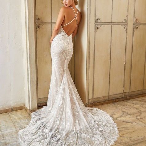 Ivory Lace With Champagne Color Underneath. Sequin Trim Around Halter And Criss Cross Back Straps. Small Train But Just Enough. Halter Top Wedding Dress, Silk Bridal Gown, Tight Wedding Dress, Wedding Dress Color, Beaded Mermaid, Back Wedding Dress, Wedding Gowns Mermaid, Fitted Wedding Dress, Lace Mermaid