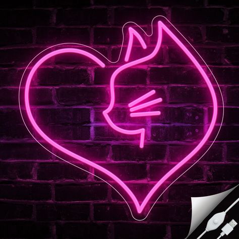 PRICES MAY VARY. 【Adorable Love Cat Neon Sign】: This cat anime neon sign is the perfect addition to your living room, especially if you're in need of some cute wall decor. This cat neon sign combines two elements of cat and heart, fully showing love and cuteness 【Adjustable Brightness & Smart Button】: Our neon sign features a smart button that allows you to adjust the brightness (10%-100%) and memorize the previous state when turned on again. Click the button to switch the light on and off, and Cats Room, Neon Lights For Bedroom, Cat Neon Sign, Neon Lights Party, Lights Party, Neon Cat, Cat Lead, Cute Wall Decor, Cat Christmas Gift